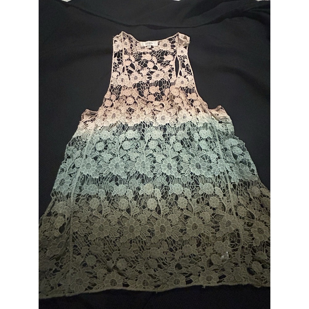 Y2K Umgee Crochet Lace Tank Top~M/L~ Boho Ombre' Beige Green Fairycore Cottage